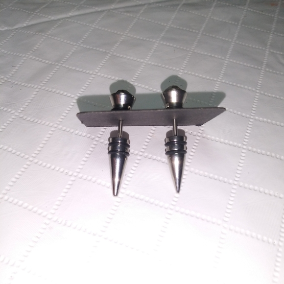 Blue Titanium Stainless Steel Spike Earrings - Picture 2 of 3